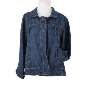 DKNY Jeans Sz L Blue Denim Buttons Pockets Collared 100% Cotton Jacket